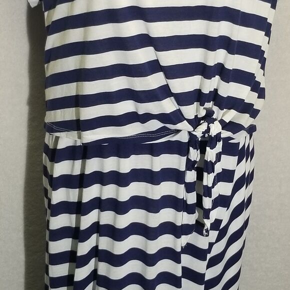 Chicos 3 (XL) Dress Maxi Navy Blue White Striped Jersey Nautical Coastal Comfort - Picture 2 of 9